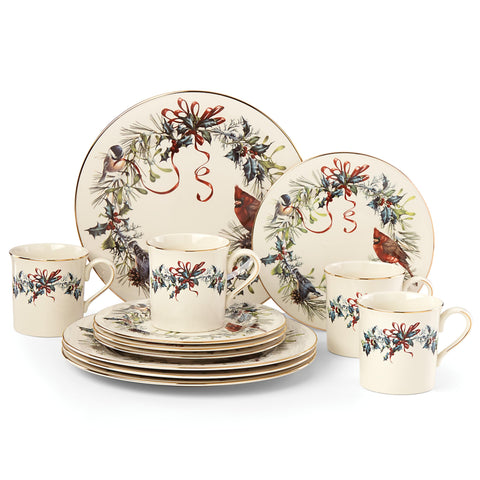 Lenox Winter Greetings dinner plate with holly and gold trim for festive tables