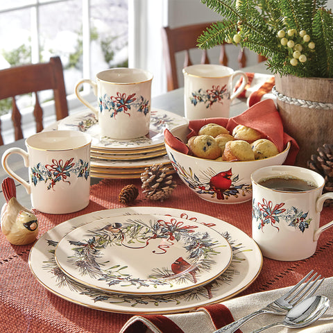 Lenox Winter Greetings 12-piece service for four displayed elegantly