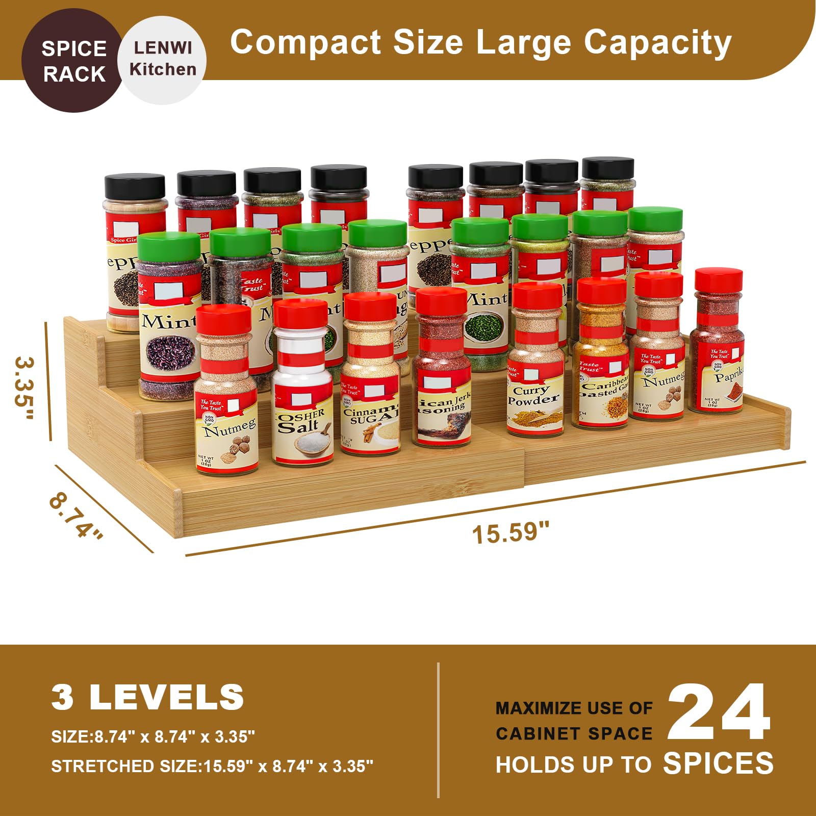 Lenwi Bamboo spice rack with natural finish for a warm kitchen look.