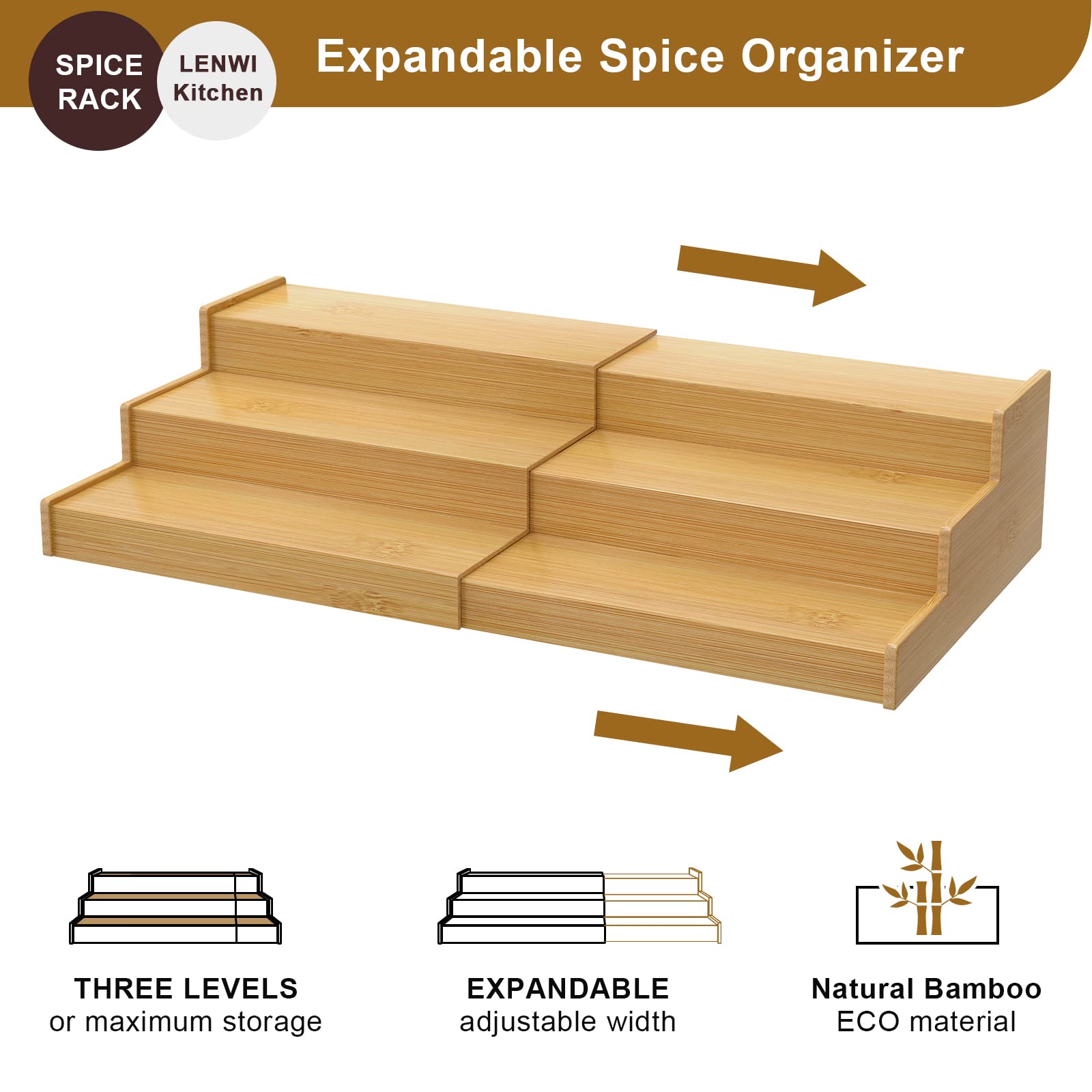 Lenwi Spice Rack extended side view showing adjustable width.