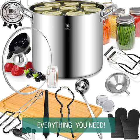 LEONICE 12-inch easy-lift canning rack shown with jars for steady handling.