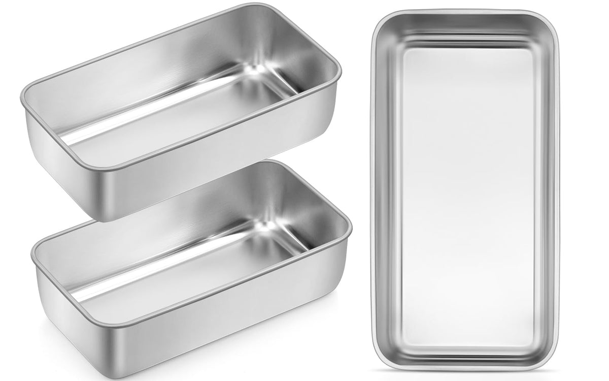 Leonyo 3-pack loaf pans set for even baking and durable stainless steel performance.