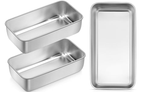 Leonyo 3-pack loaf pans set for even baking and durable stainless steel performance.