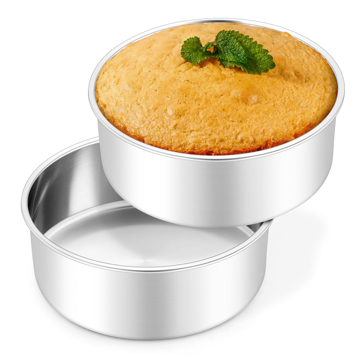 Leonyo 6-inch cake pan set of two with even heating for tall, even layers.