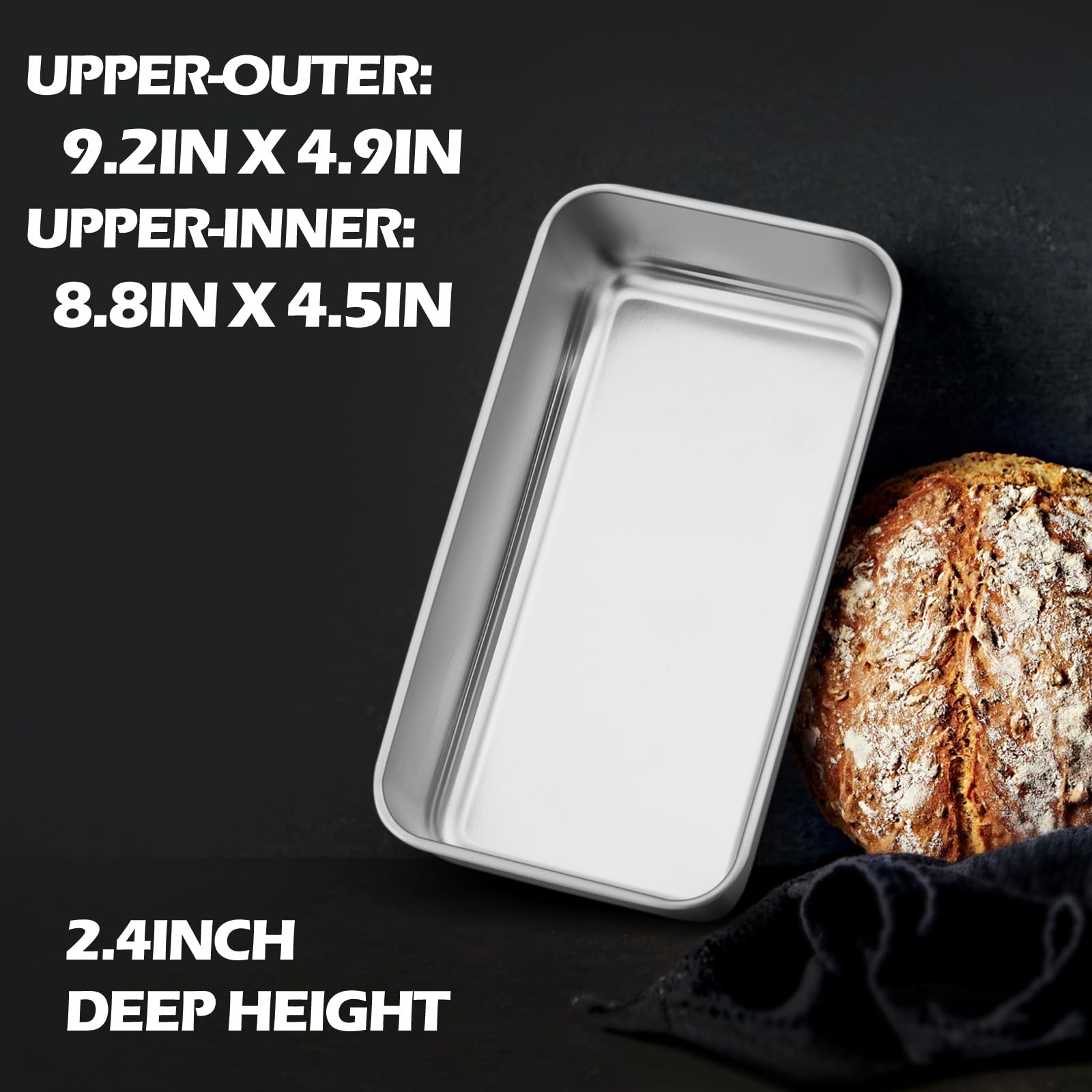 Leonyo banana bread pan in side view, deep 2.5 inch walls for moist loaves.