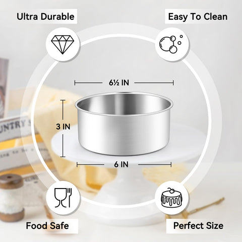 Leonyo stainless steel round pan interior close-up showing seamless walls for easy release.