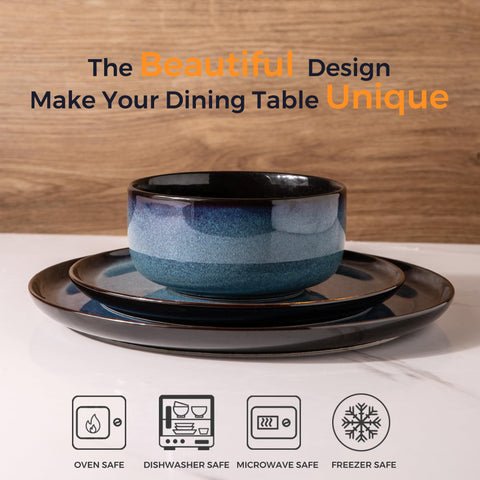 LERATIO blue dinner plates offer a generous surface for mains and sauces