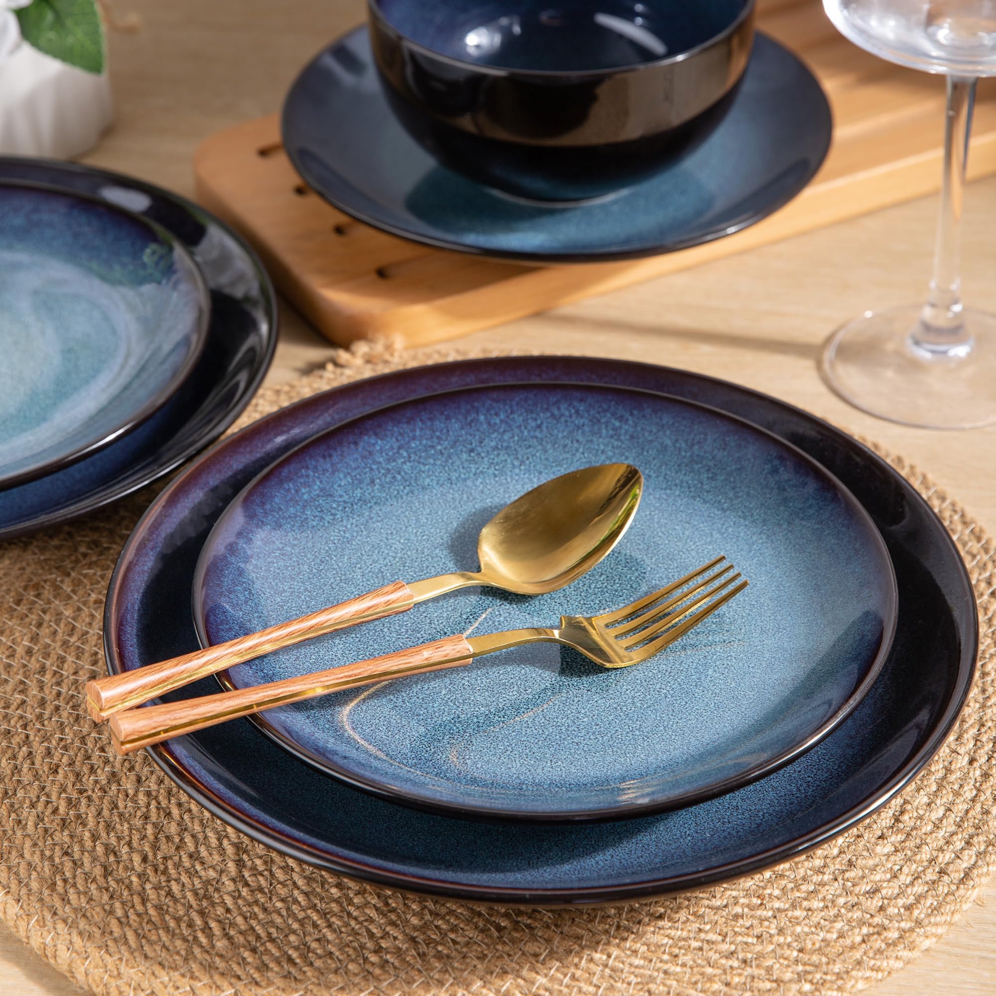 LERATIO ceramic bowls blue set ideal for soups and cereals, stackable for easy storage