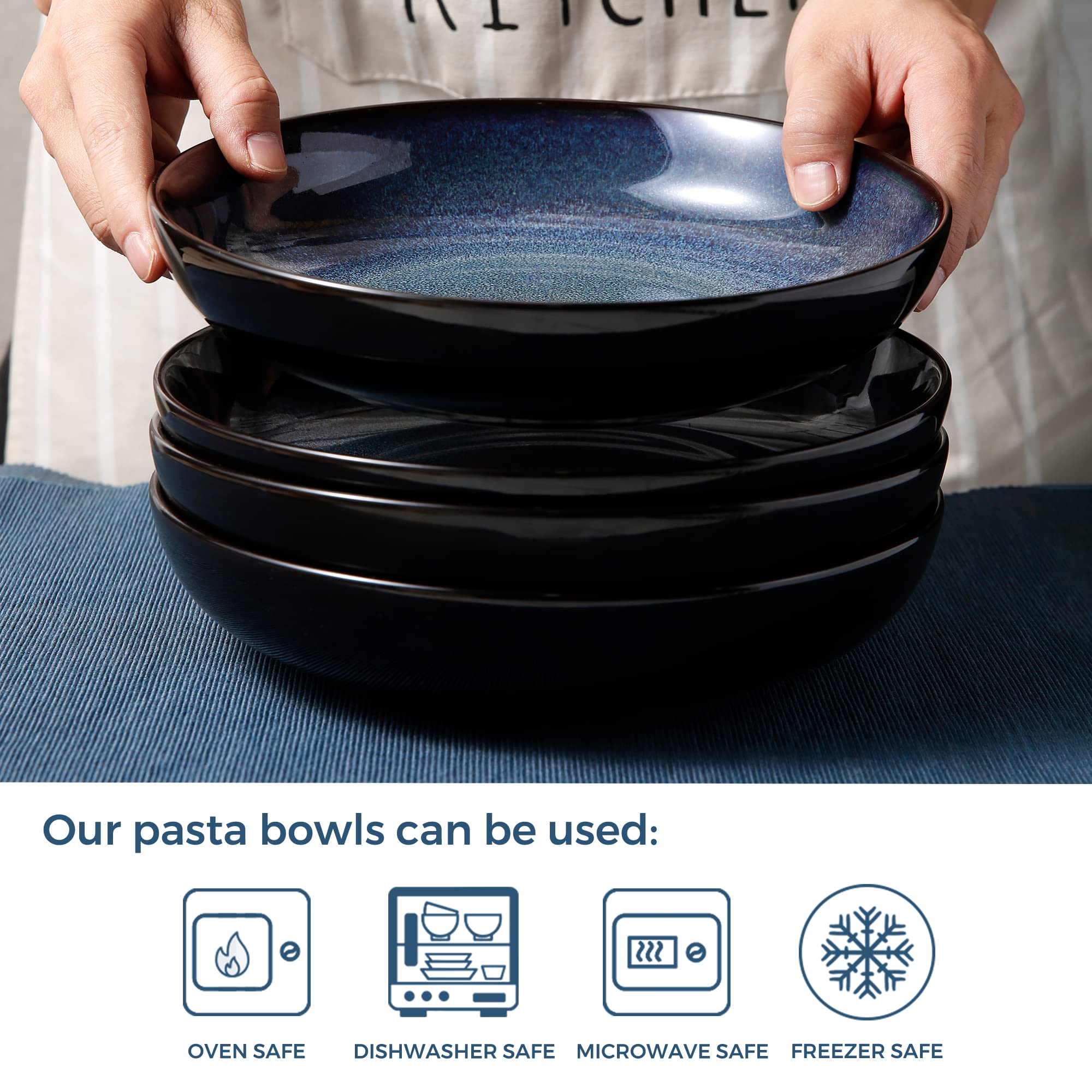 LERATIO 38oz capacity demonstrated for pasta, soup, or salad portions.