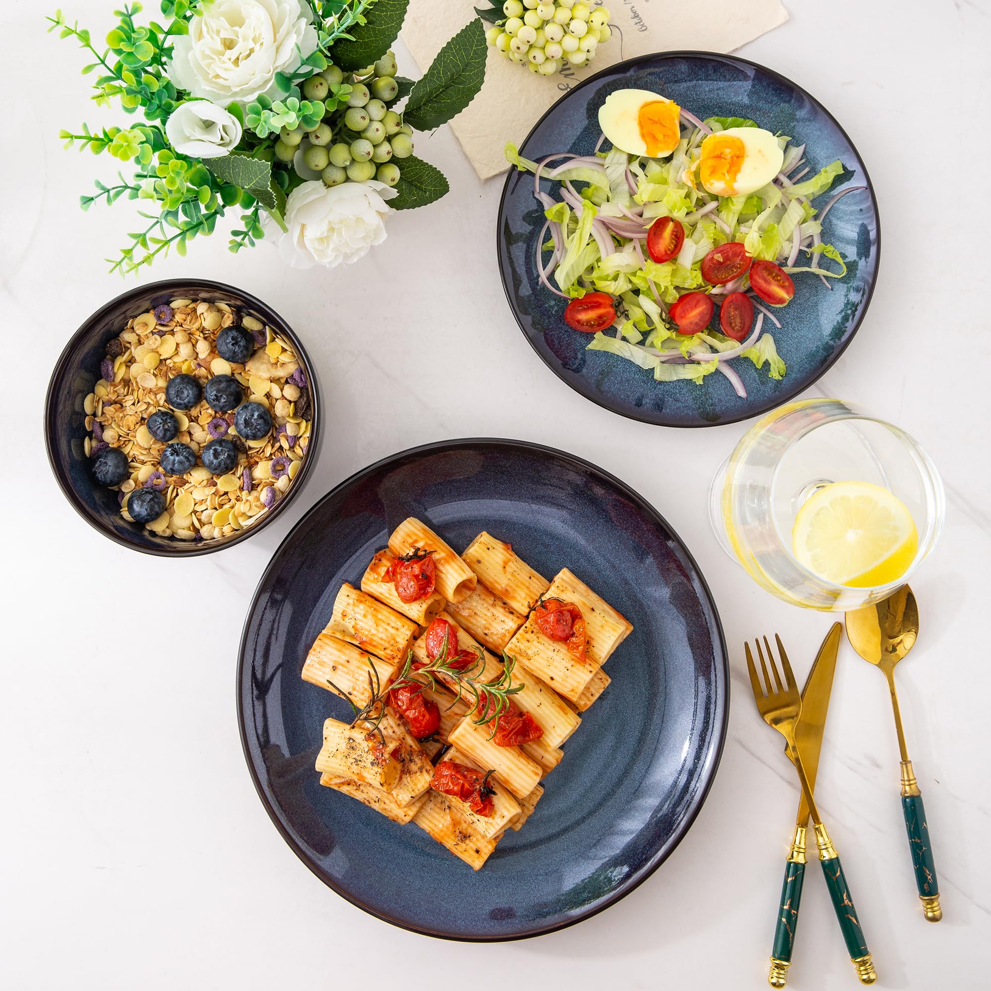 LERATIO stoneware plates and bowls close-up with chip-resistant finish.