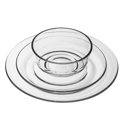Le'raze clear glass dinnerware design that complements modern and classic tables.
