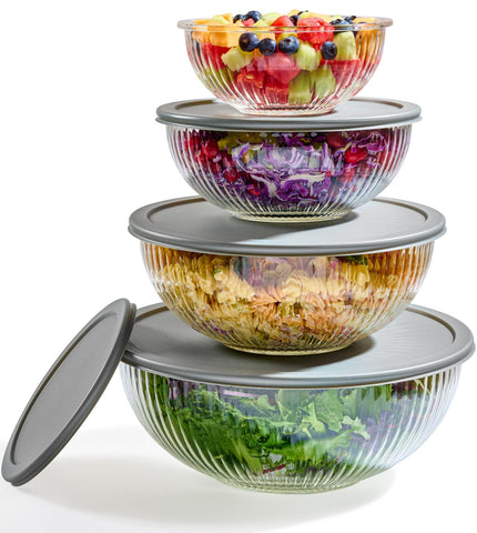 Le'raze 8pc ribbed glass bowls with crystal-clear visibility for easy meal prep.
