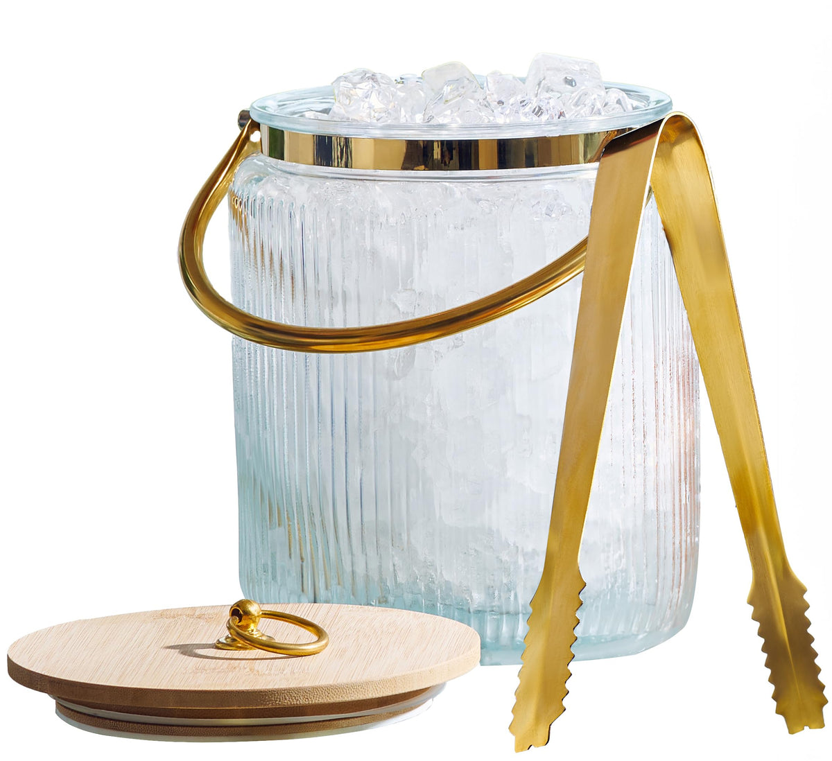 Le'raze glass ice bucket with airtight lid keeps ice fresh for longer.