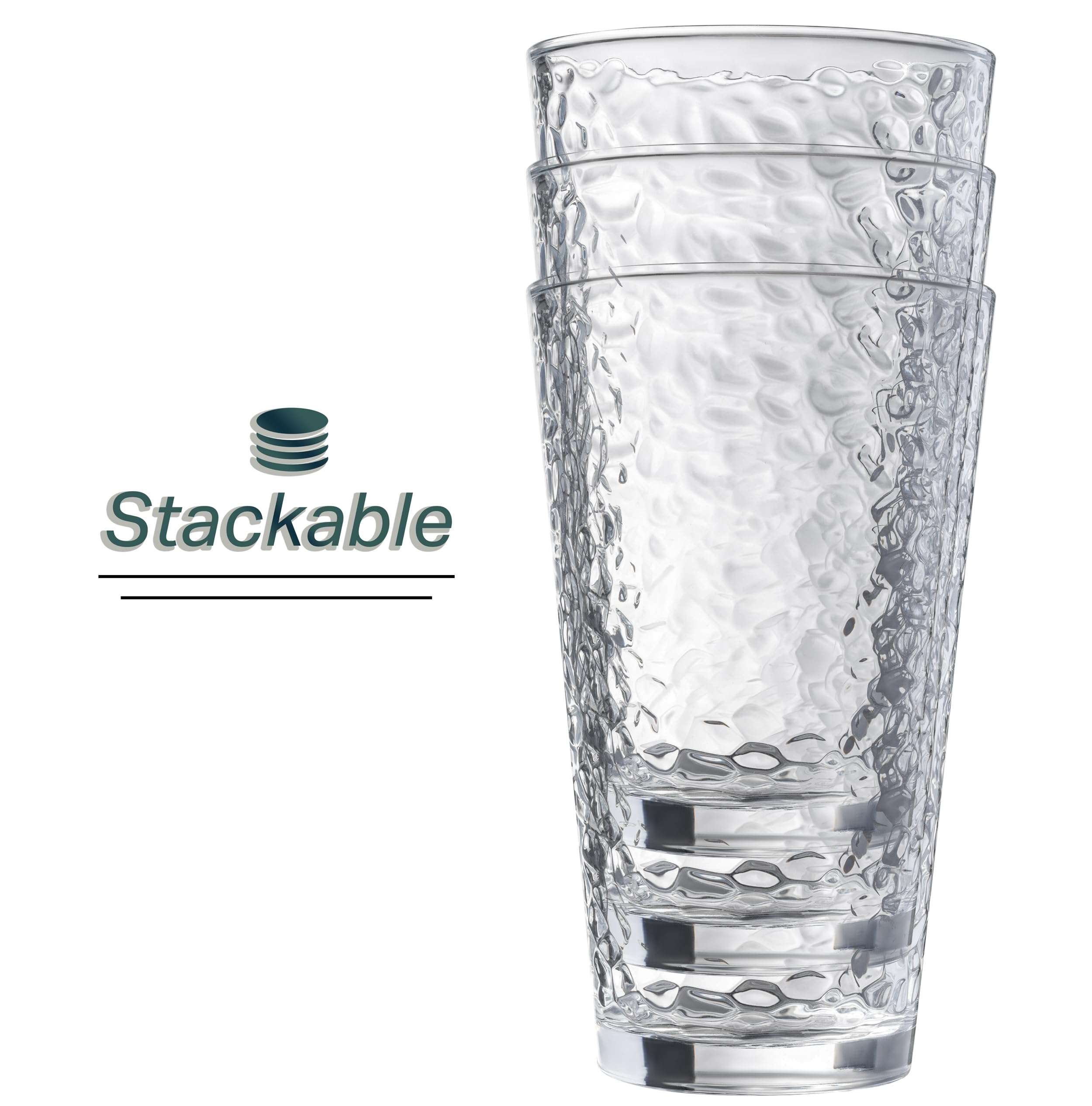 Le'raze hammered glass cups 16oz clear glass close-up texture