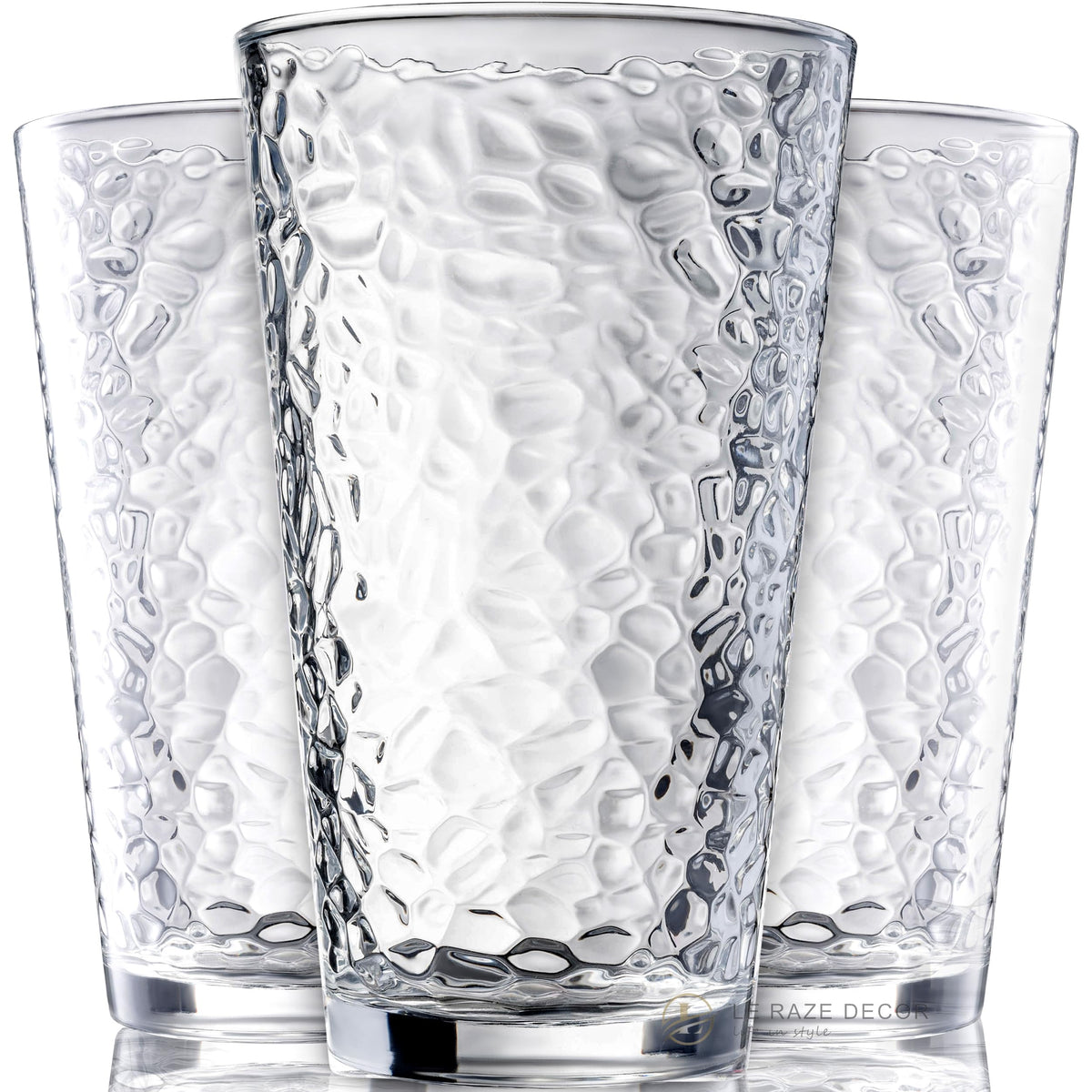 Le'raze hammered glass cups 16oz front view showcasing versatile entertaining