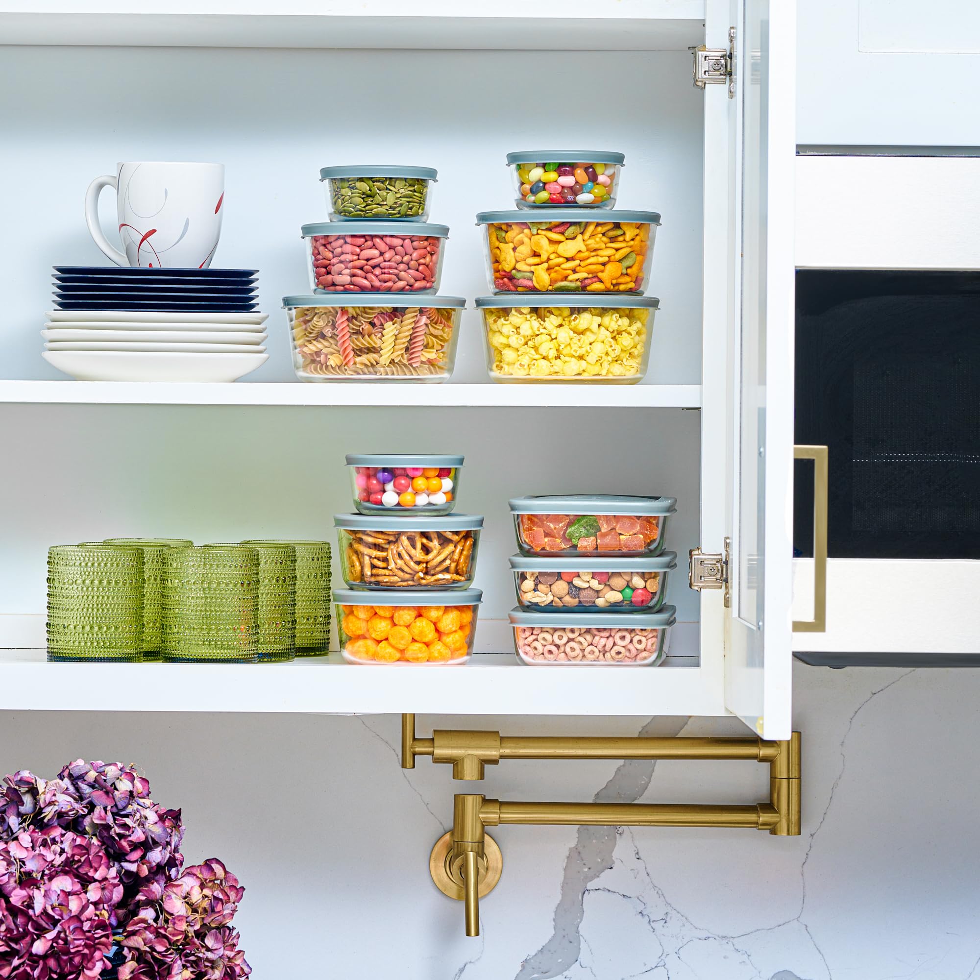 Le'raze pantry organization with clear glass containers for easy access