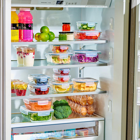 Le'raze stackable kitchen containers save fridge space and simplify organization.