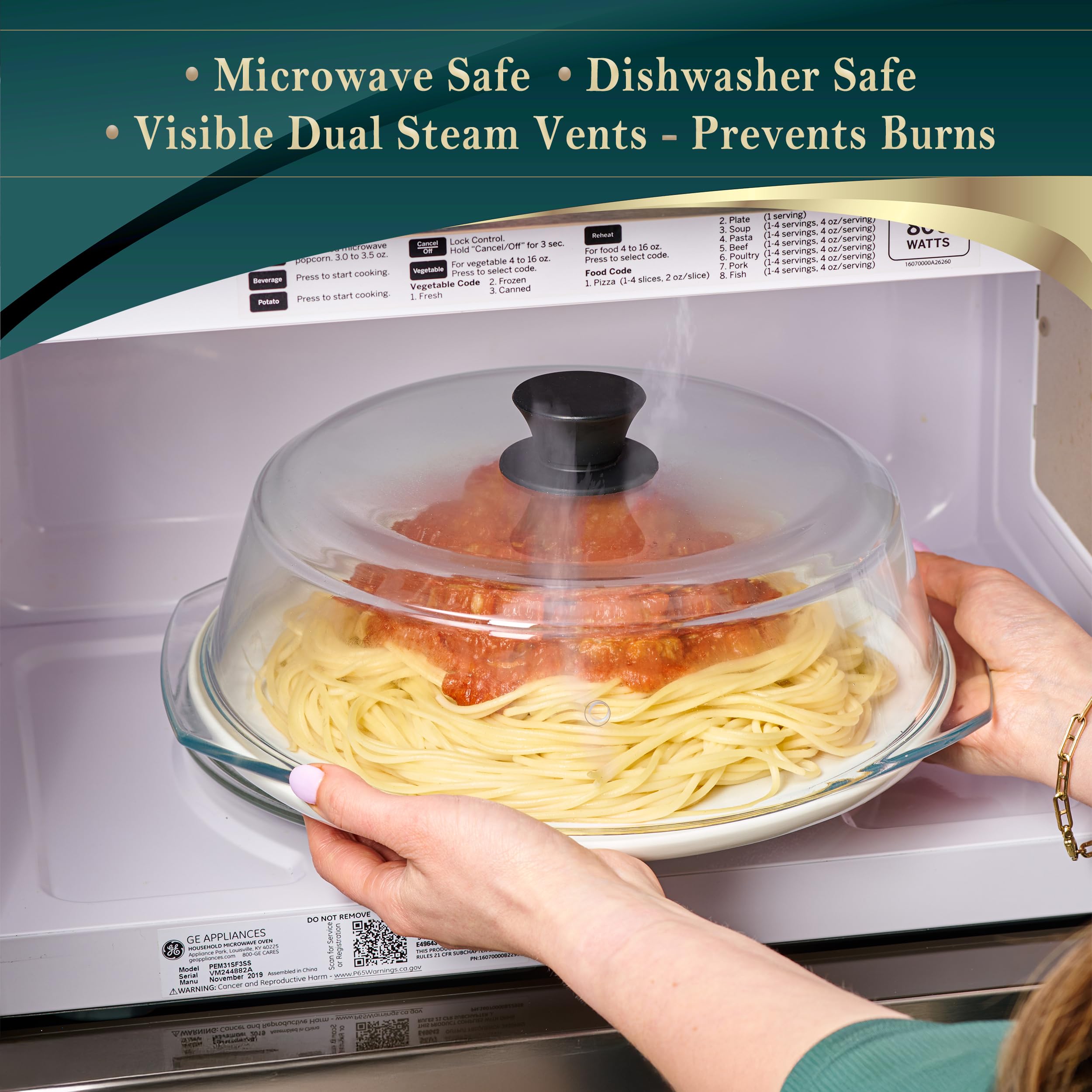 Le’raze 10-inch glass lid vents steam evenly during heating.