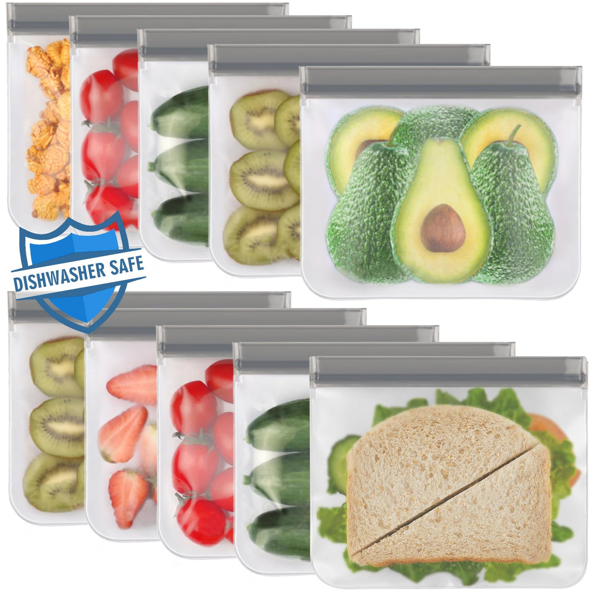 Lerine 10-pack sandwich bags open showing easy access for lunches