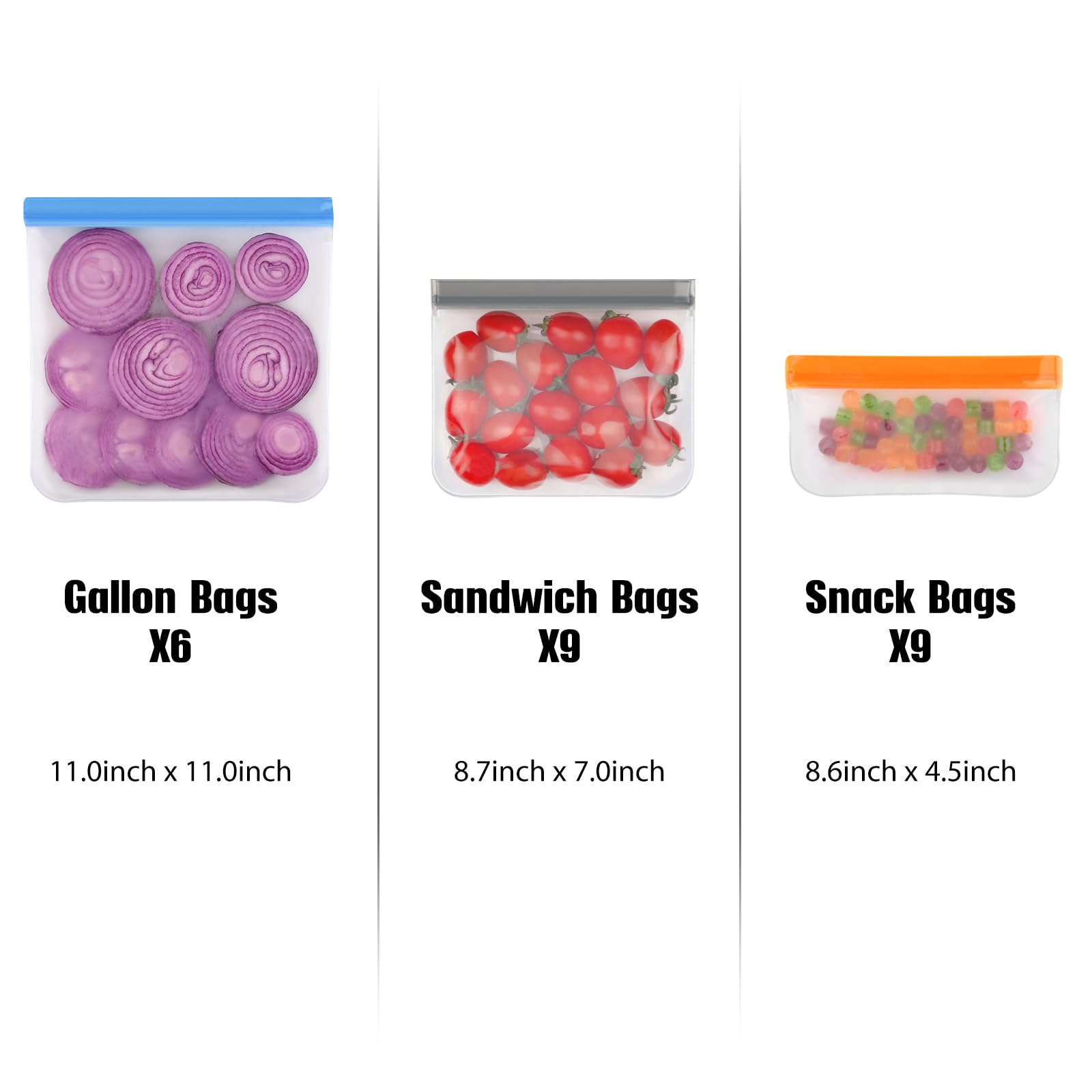 Lerine multicolor bags organized for kitchen storage and freshness.