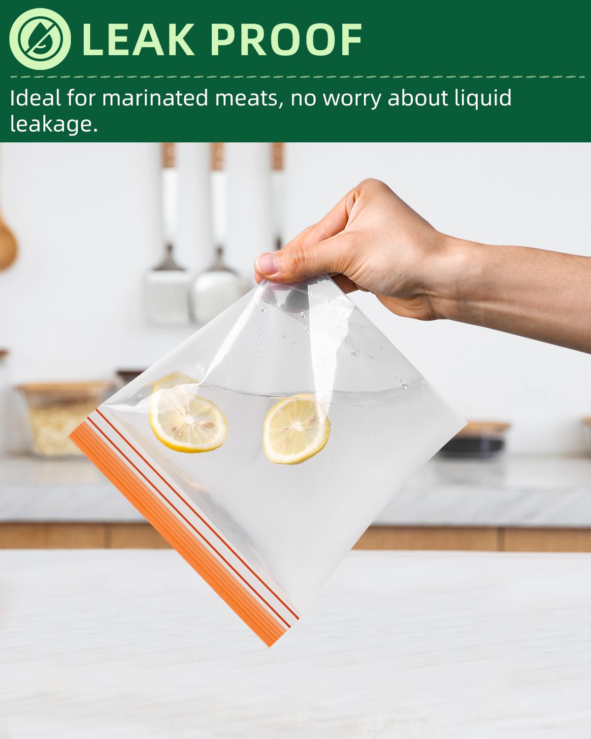 Lerine gallon bags with leakproof double seal for liquids.
