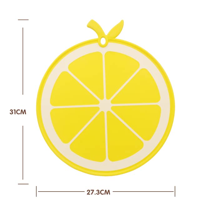 LESTAY lemon cutting board in yellow showing dishwasher-safe design for easy cleanup