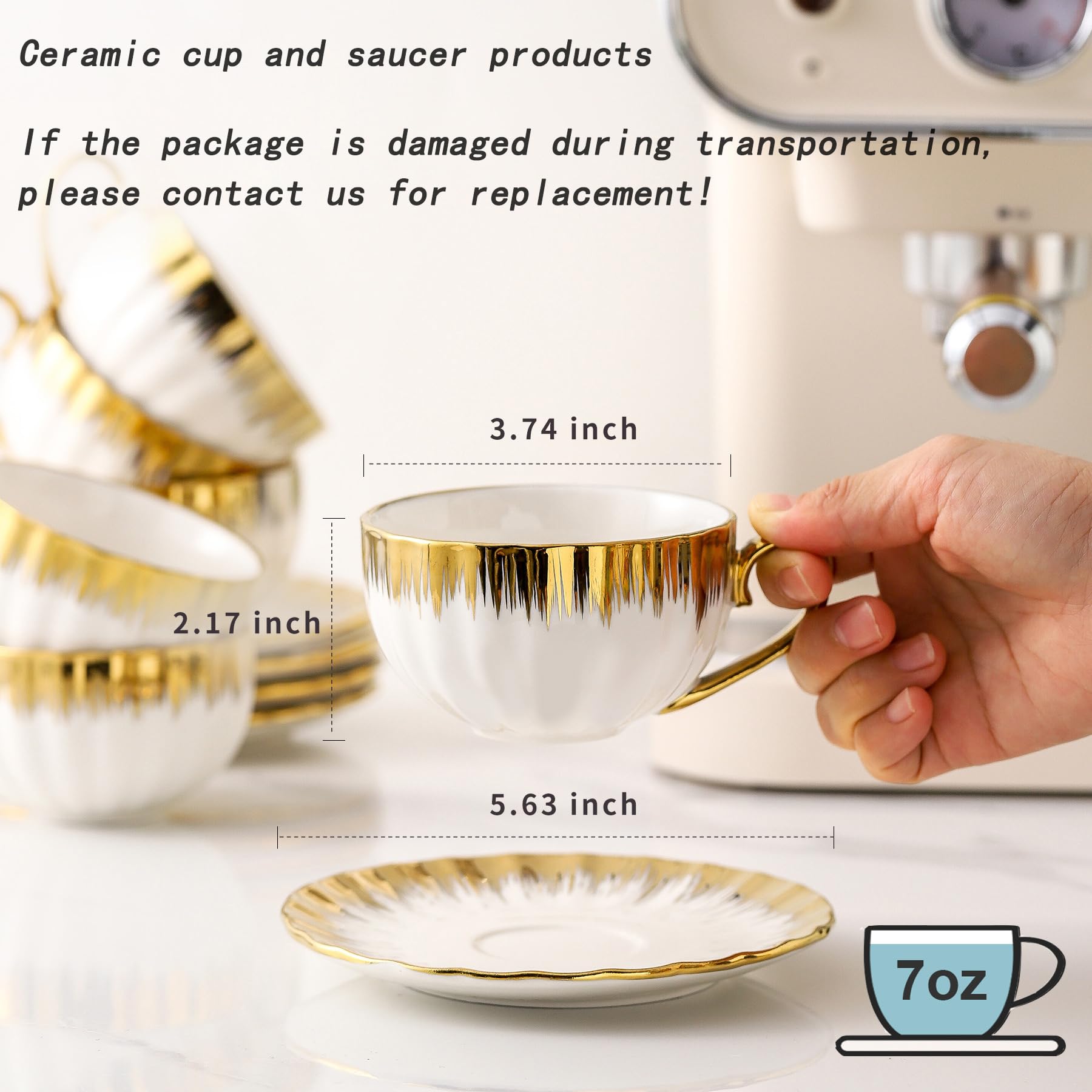 LETAOTAO ergonomic gold-handle coffee cups offer comfortable grip for extended sipping.