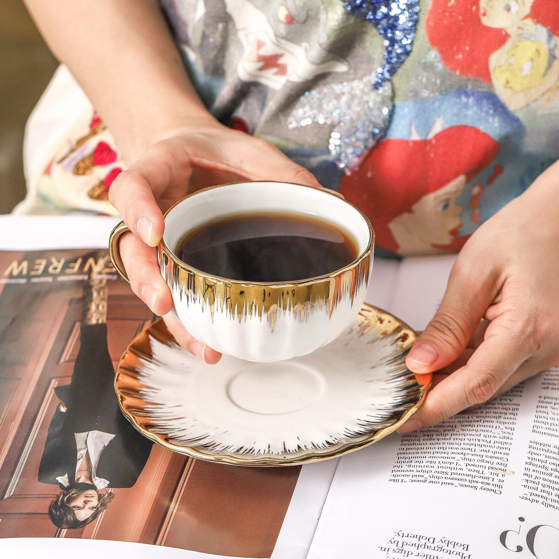 LETAOTAO gold trim coffee cups 6pc elevate everyday beverages with a touch of luxury.