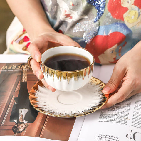 LETAOTAO gold trim coffee cups 6pc elevate everyday beverages with a touch of luxury.