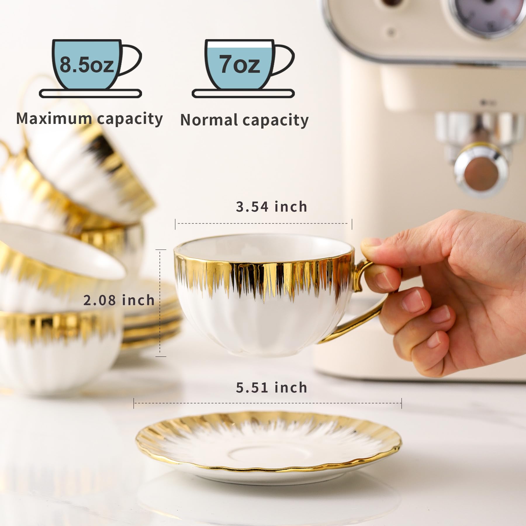 LETAOTAO tea cups with saucers 6pc provide graceful tea-time moments with guests.
