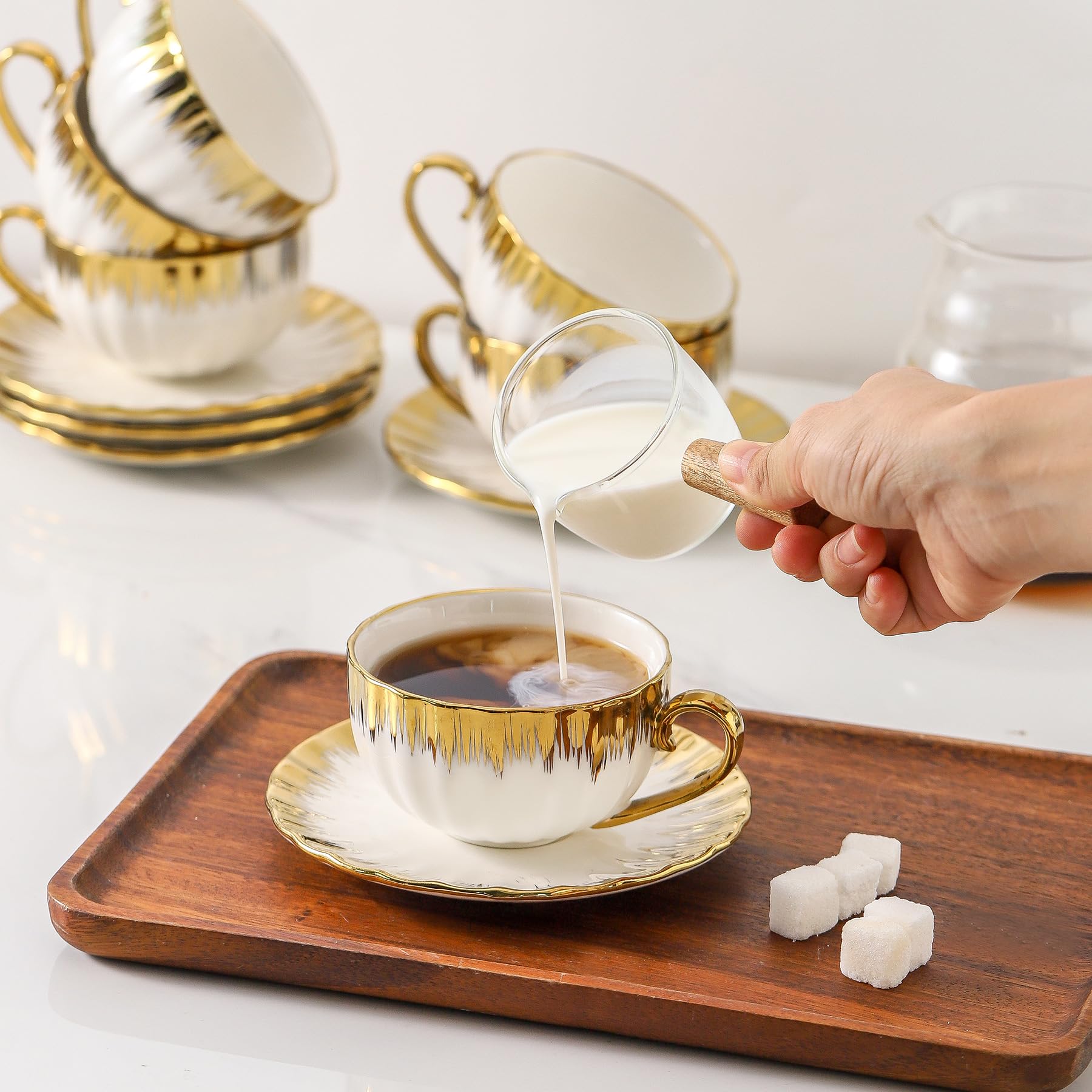 LETAOTAO white porcelain coffee and tea set blends simplicity with refined details.