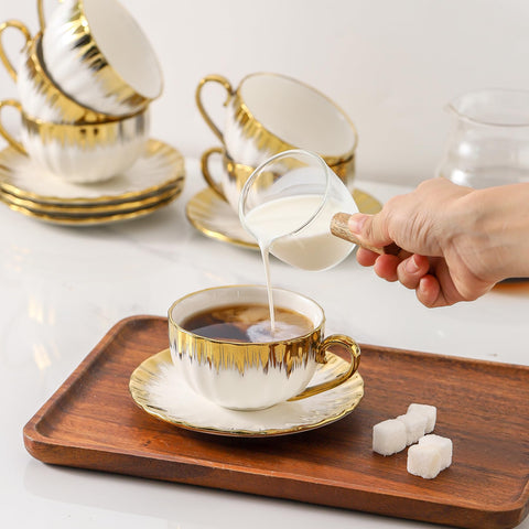 LETAOTAO white porcelain coffee and tea set blends simplicity with refined details.