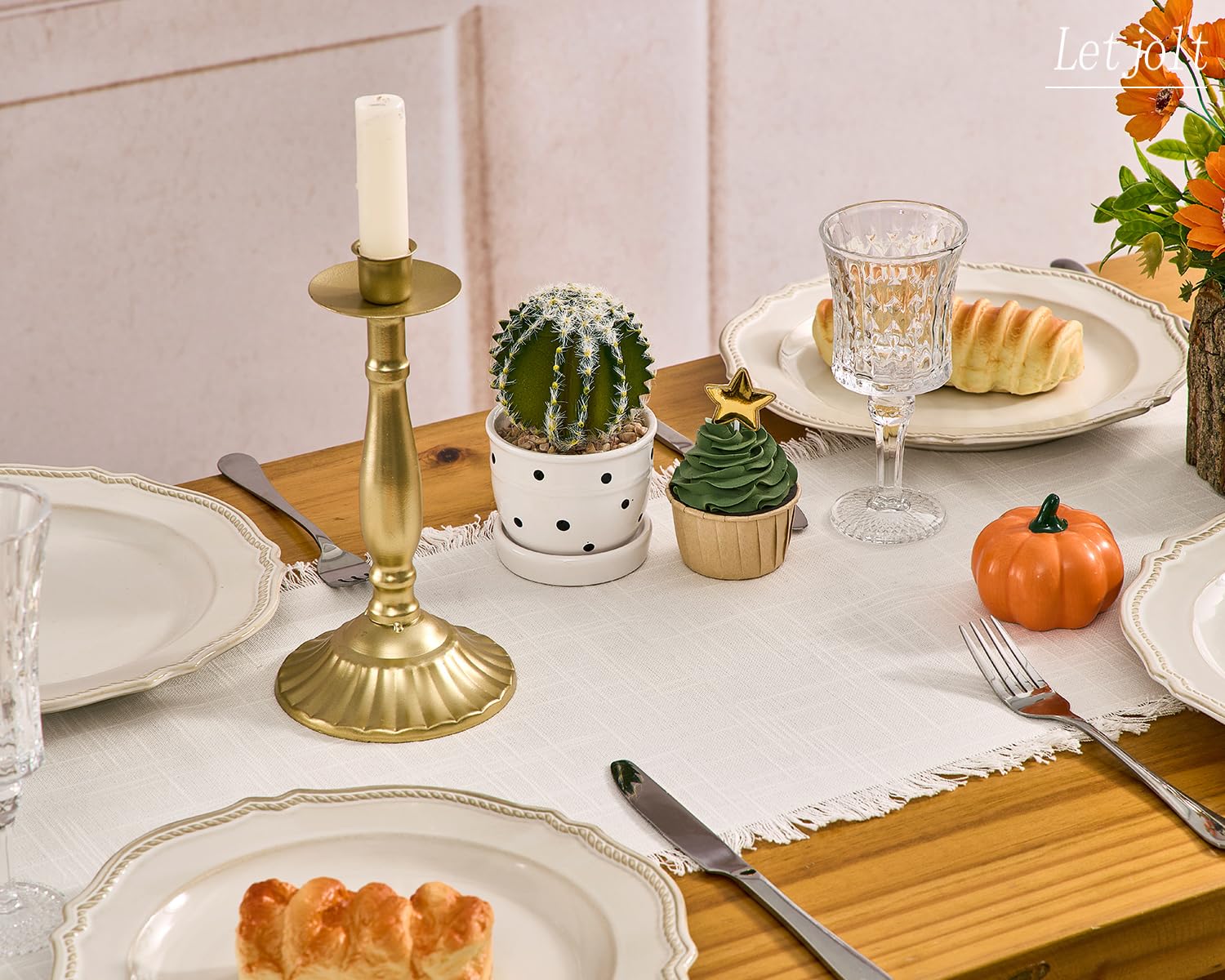 Letjolt white table runner edge detail provides clean lines for farmhouse tables.