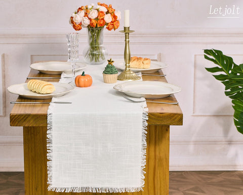 Letjolt white table runner on a rustic dining setup elevates casual meals.