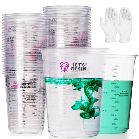 LET'S RESIN 32oz mixing cups with clear interior for precise resin measurements.