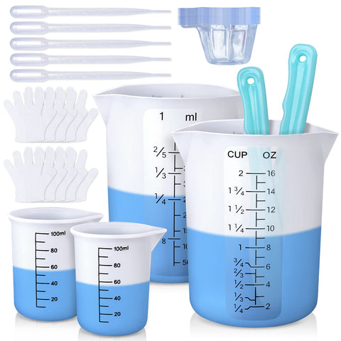 LET'S RESIN 450ml silicone measuring cup with dual scales for precise resin mixing.