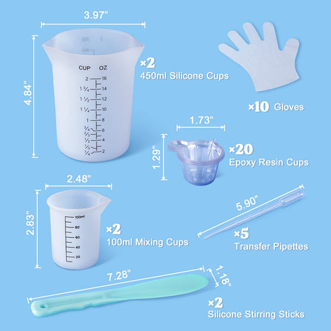 LET'S RESIN measuring cup with angled diversion port for controlled pours.