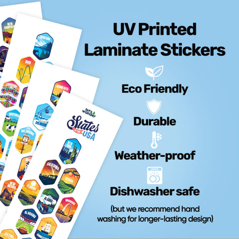 LET'S WANDER permanent engraving of all 50 states emphasizes long-lasting travel-ready design.