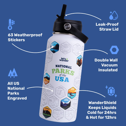 LET'S WANDER bottle engraving displaying all 63 park motifs.