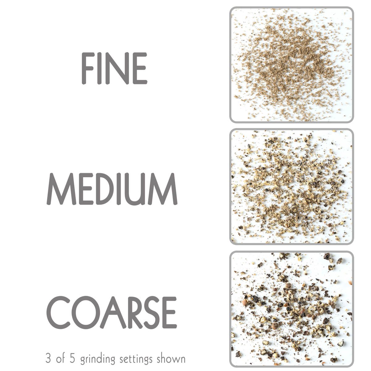 Levav brushed stainless steel grinders with sealed tops keep spices fresh on your dining table.