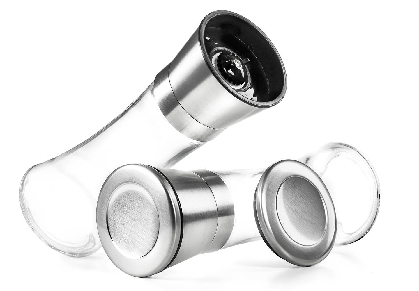 Levav ceramic-rotor grinders offer smooth adjustment for fine to coarse seasoning.