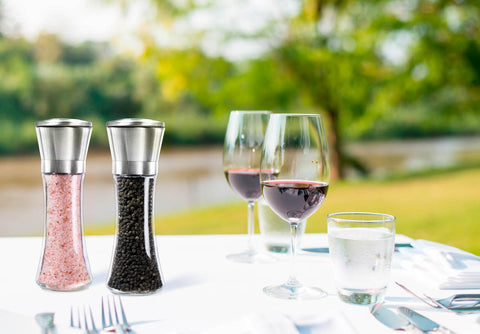 Levav tall grinders with adjustable grind size fit various salts and peppers.