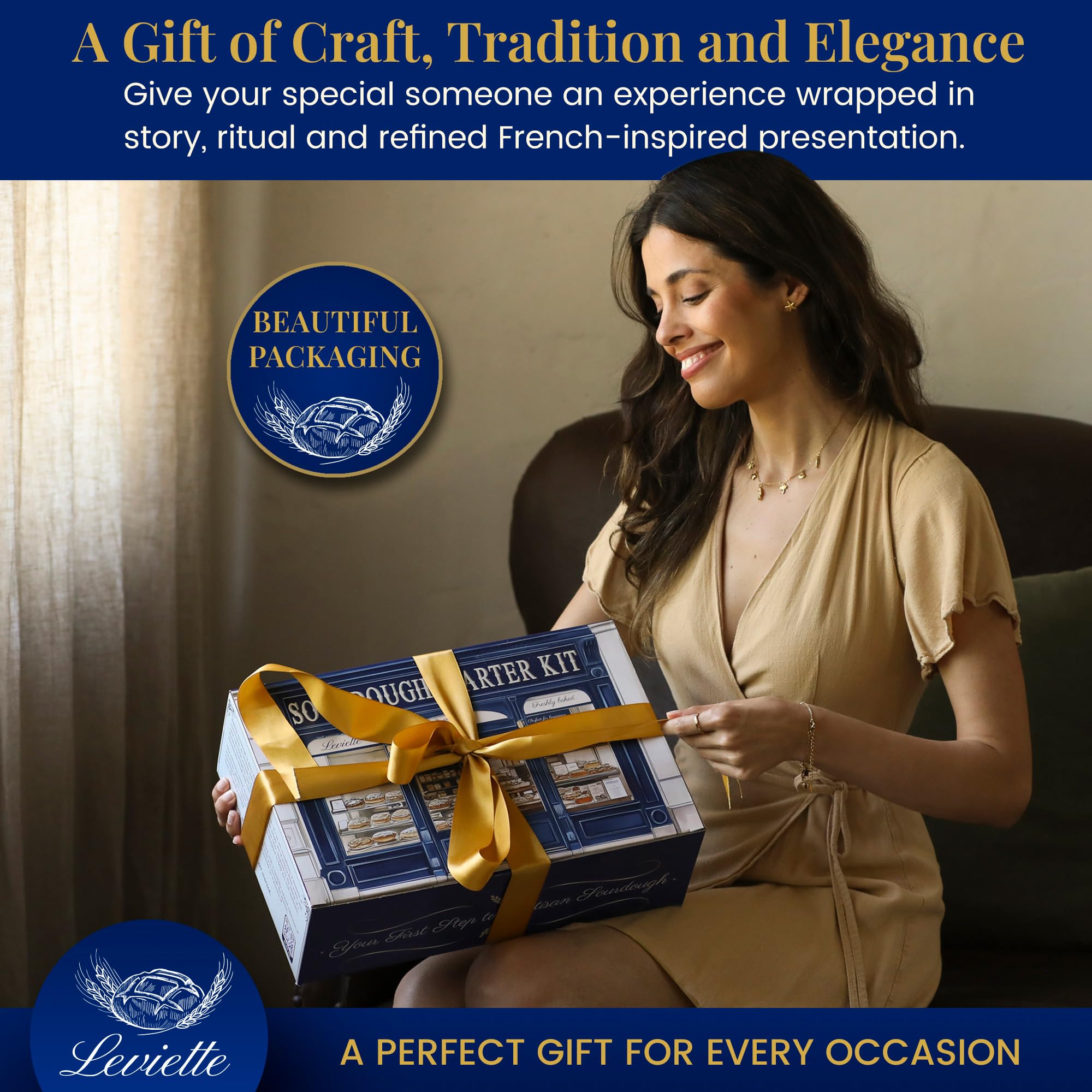 Leviette linen bread bag highlights elegant storage and dough protection.