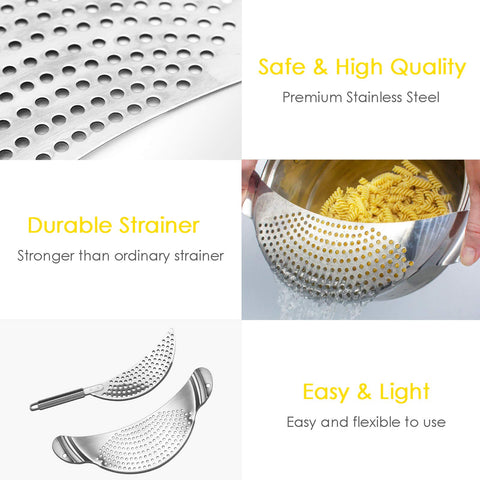 LEVINCHY multi-purpose strainer fits pots, pans, and plates.