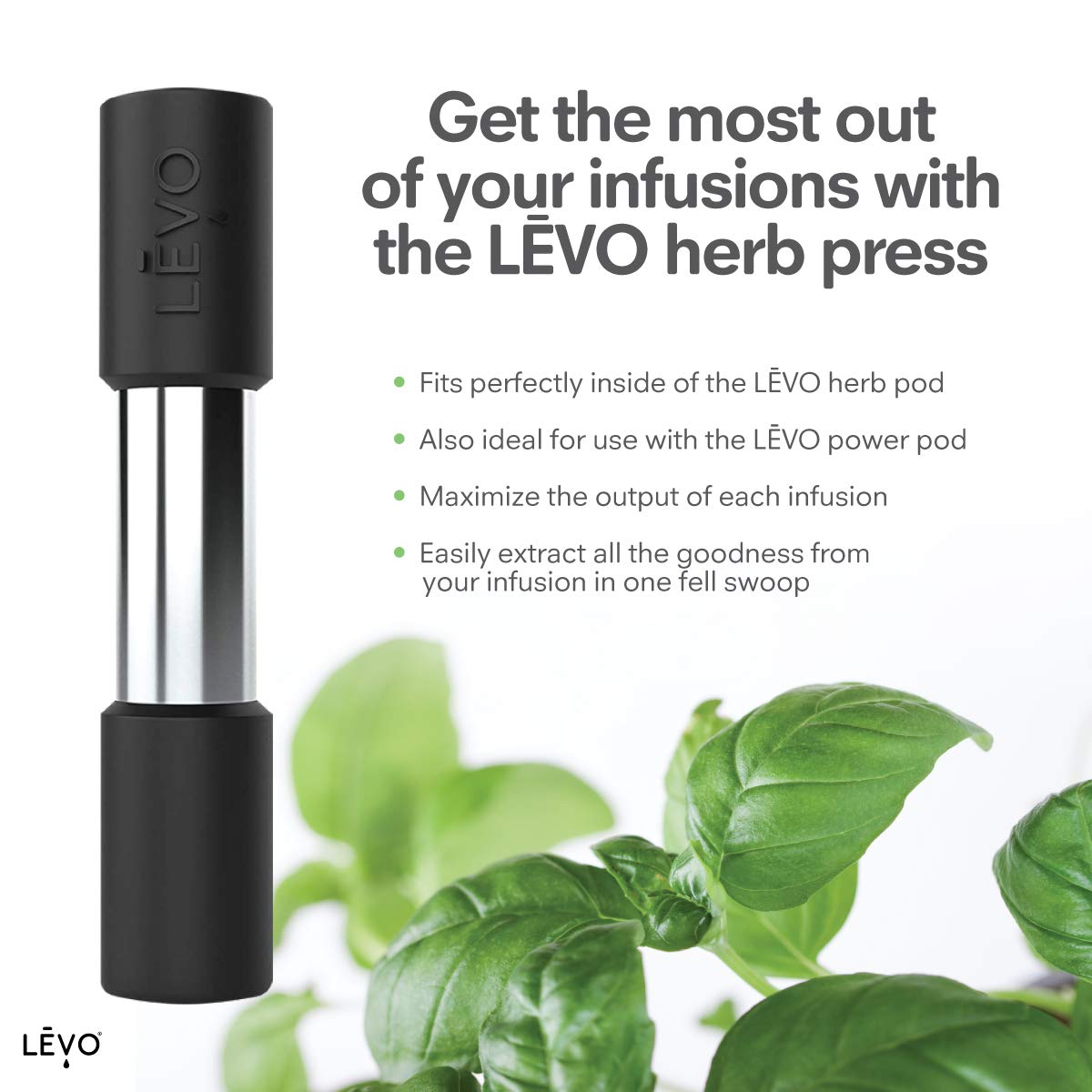 LEVO herb press with silicone component for easy cleaning.