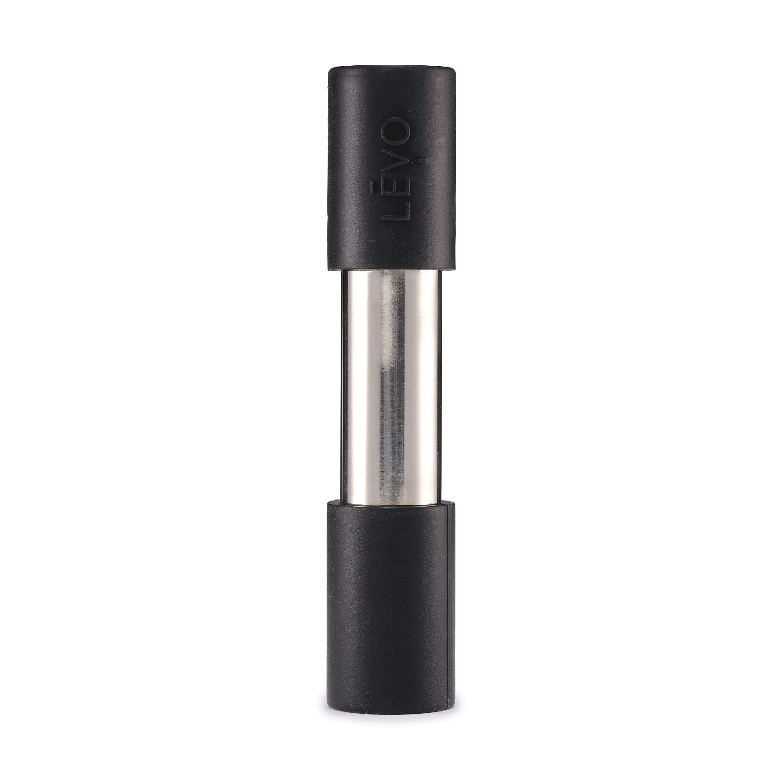 LEVO herb press in stainless steel highlighting its durable extraction surface.