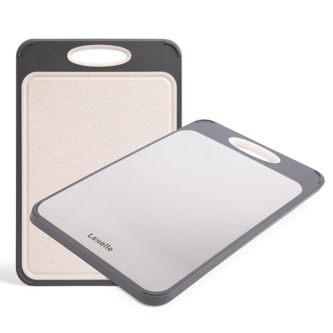 Lexelle stainless steel cutting board, double-sided top view, ideal for meat prep and clean lines
