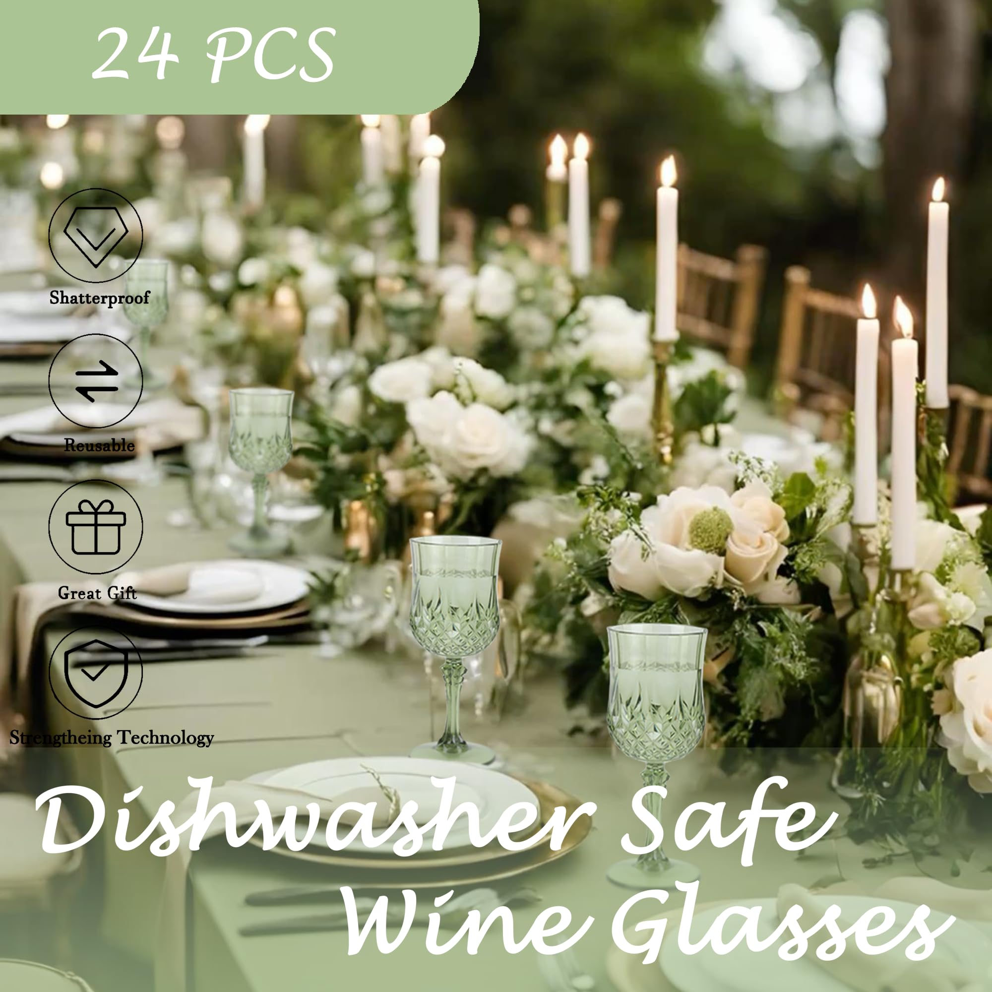 LEYIQU green plastic wine glasses rim detail showcasing sturdy stems and smooth edges.
