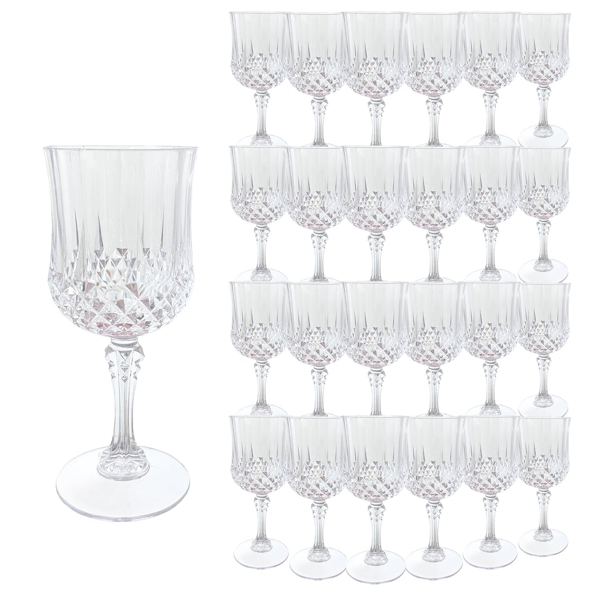 LEYIQU plastic wine glasses set of 24, transparent, ideal for weddings and celebrations.