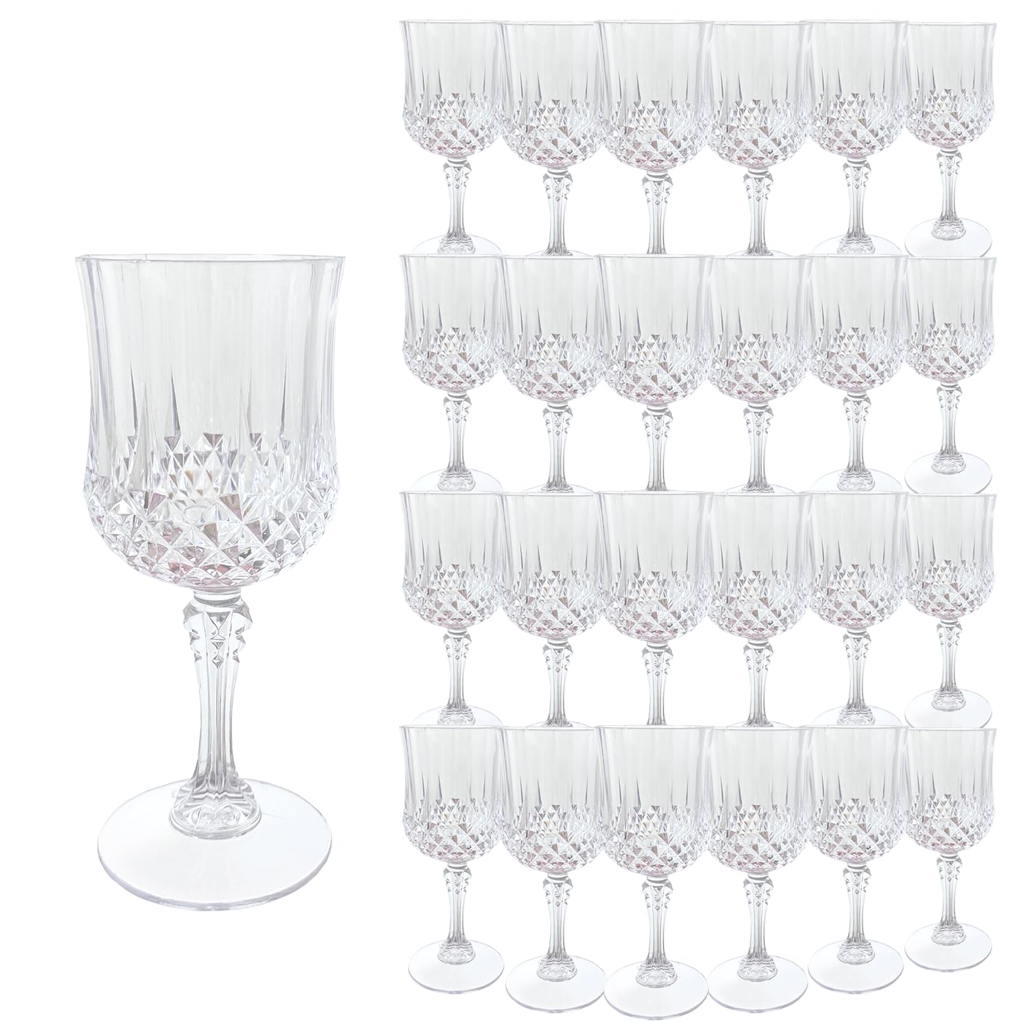 LEYIQU plastic wine glasses set of 24, transparent, ideal for weddings and celebrations.